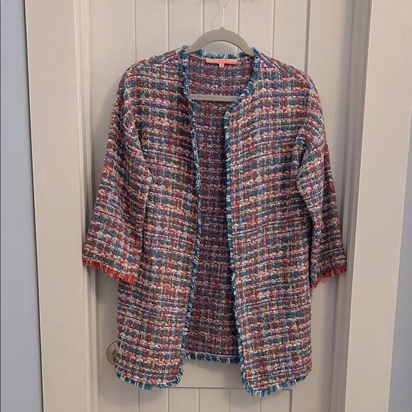 Vilagallo Colorful Tweed Open-Front Blazer Size EU40 US 10 - Picture 1 of 10